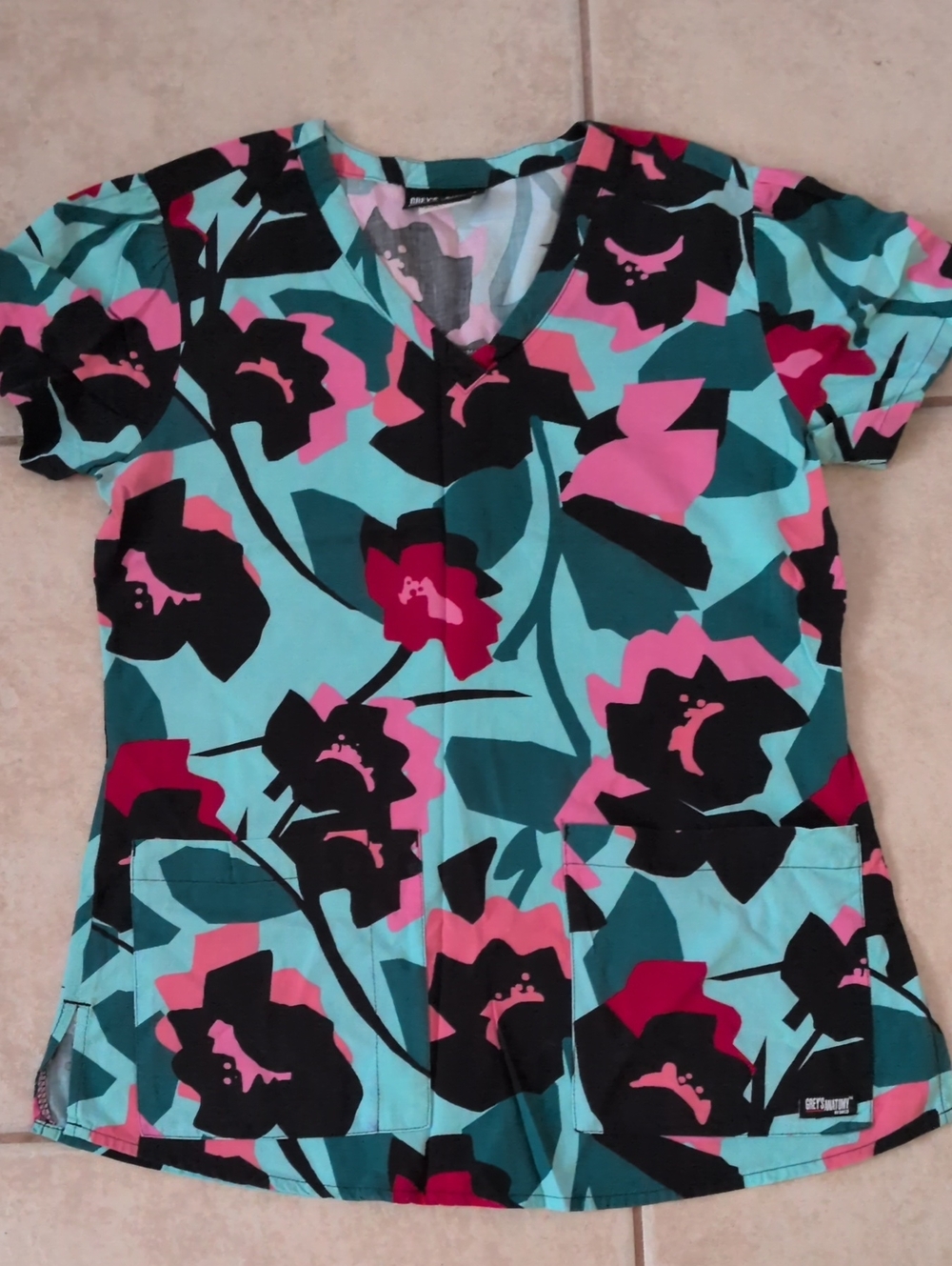 Greys Anatomy By Barco Floral Scrub Top Size Small